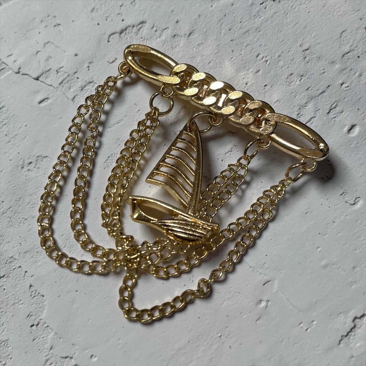 Golden Sail Chain Brooch Pin