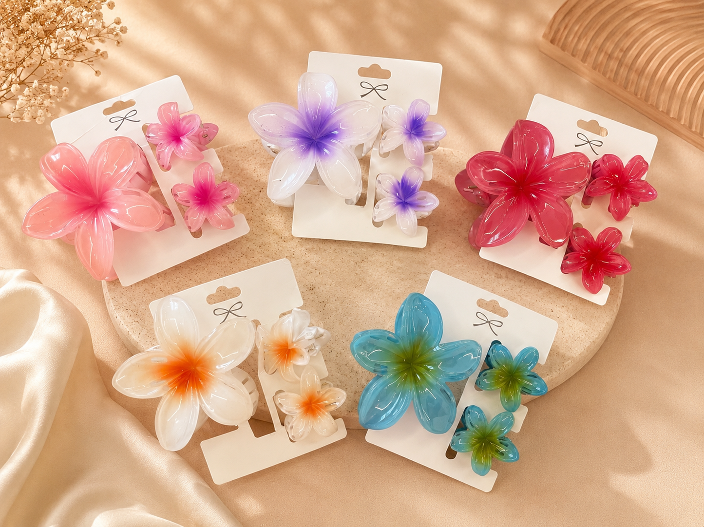 Glossy Flower Hair Clip Set – 3-Piece Floral Hair Claw Clips
