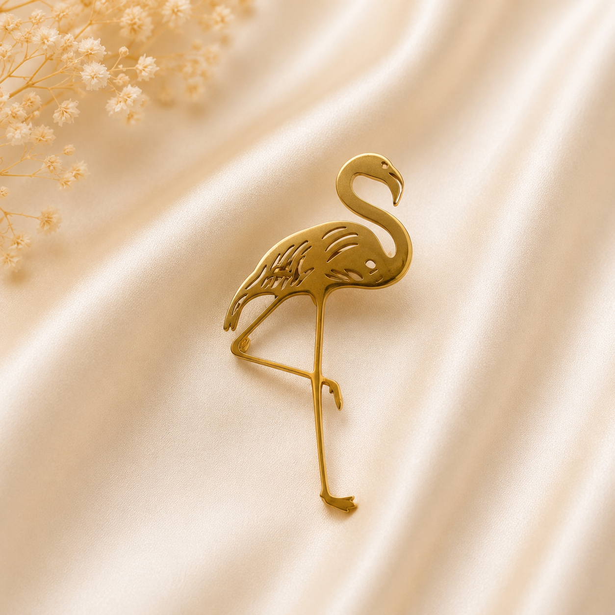 Stainless Steel Flamingo Brooch – Gold Tropical Bird Pin