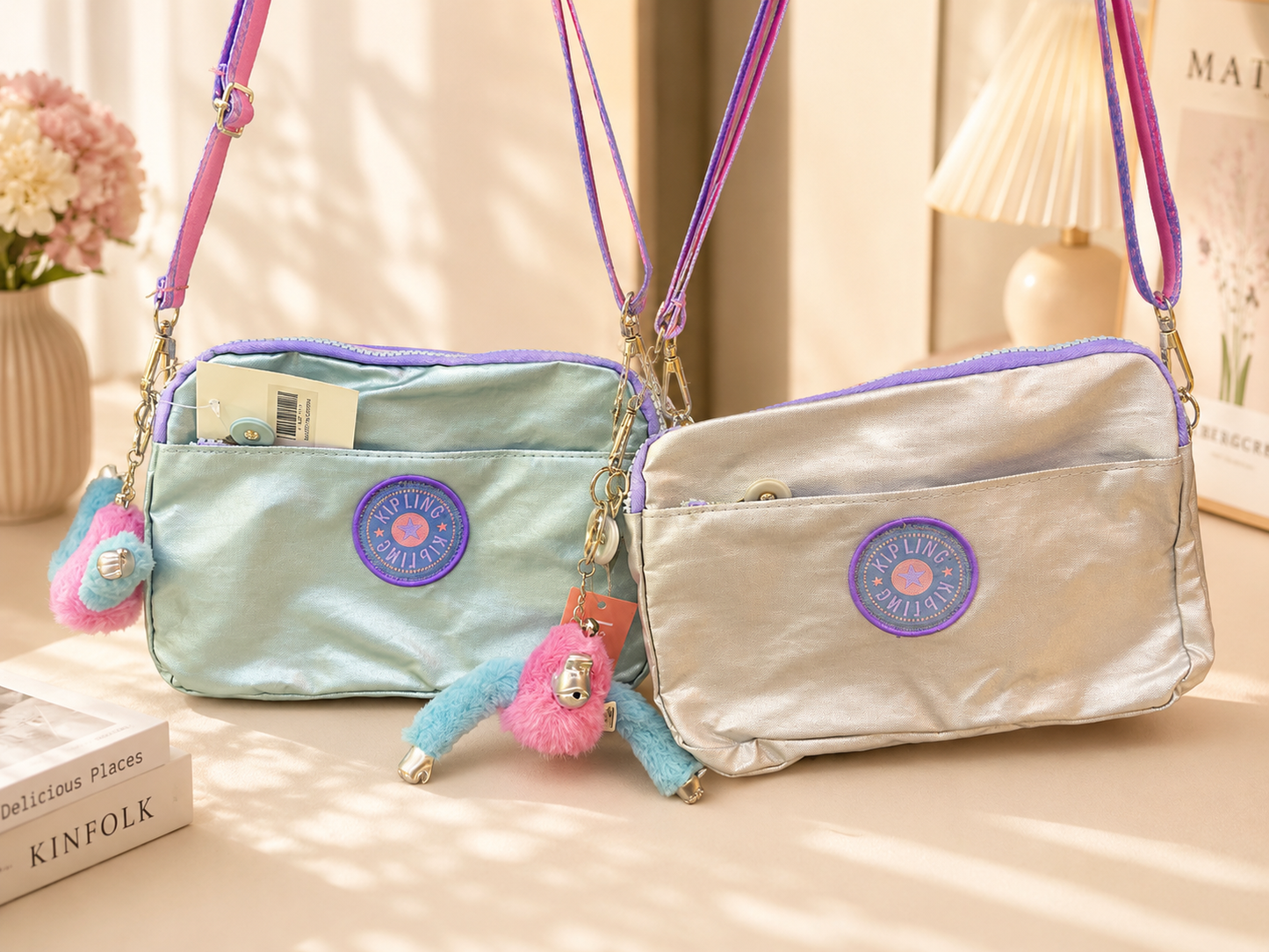 Metallic Crossbody Bag with 4 Zipper Compa