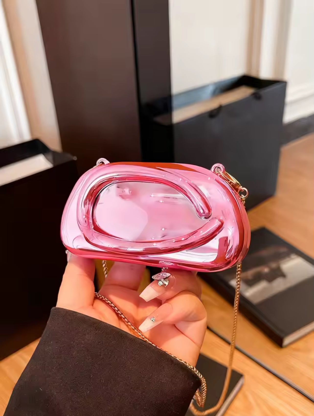 Mini version fashion gold metal closure box-shaped clutch bag women's evening wedding party chain crossbody bag shoulder bag