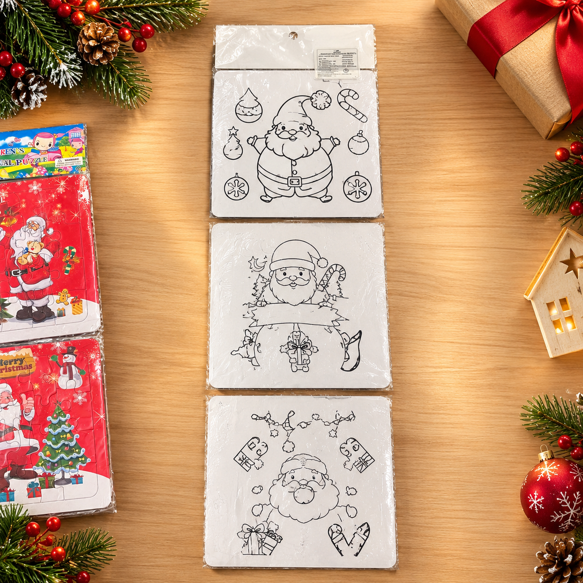 Christmas 2-in-1 Cartoon Puzzle & Coloring Set for Kids – Santa Claus Designs