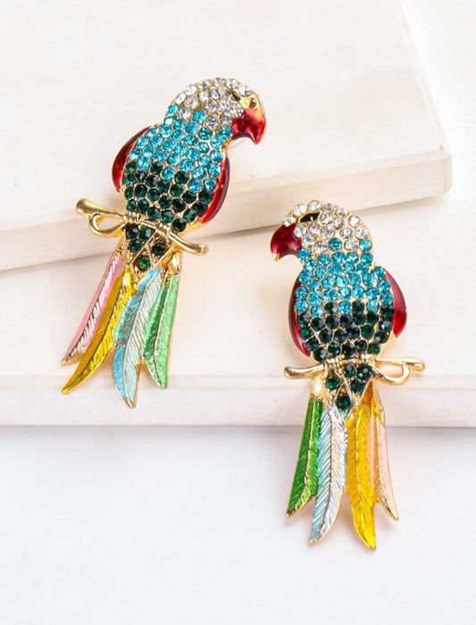 juran Rhinestone Bird Design Stud Earrings