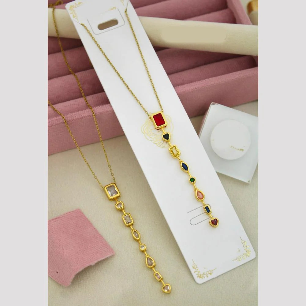 Rainbow Gemstone Drop Necklace – Stainless Steel