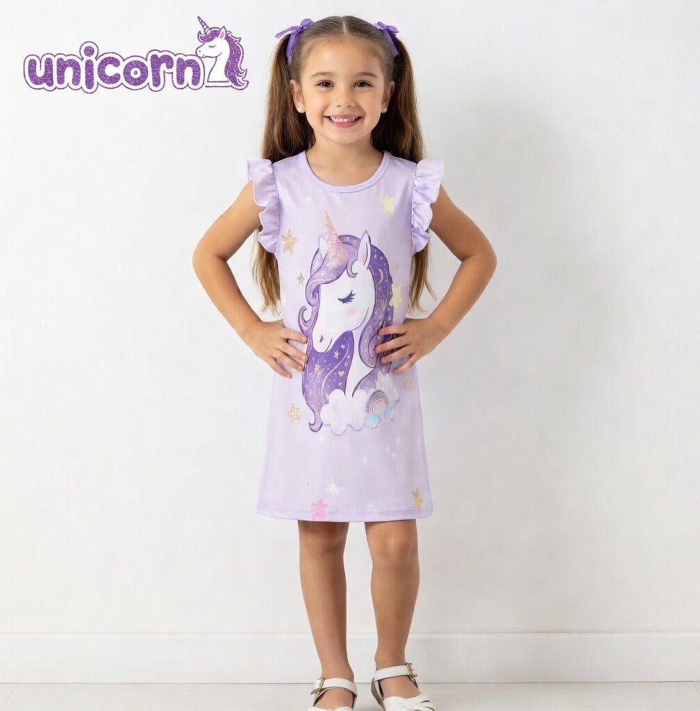 Girls Cartoon Nightdress – Mermaid, Unicorn & Cute Prints | Soft Summer Sleep Dress - Last piece Size 8