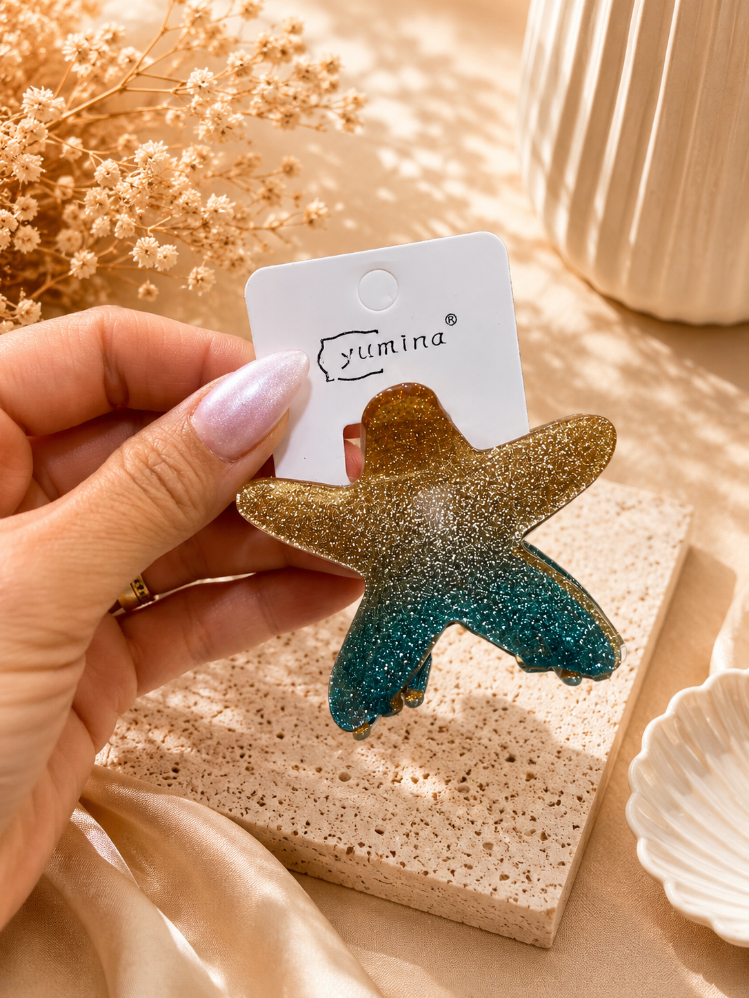 Glitter Starfish Hair Claw Clip – Colorful Summer Design