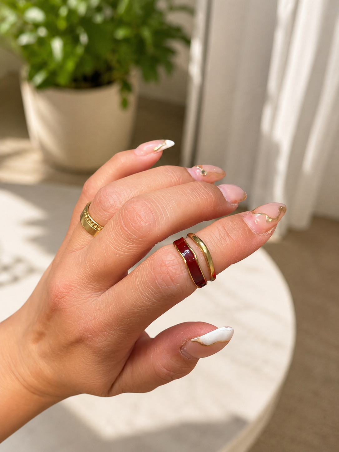Trending Red Enamel Ring – Gold-Tone Stainless Steel (Free Size Adjustable)