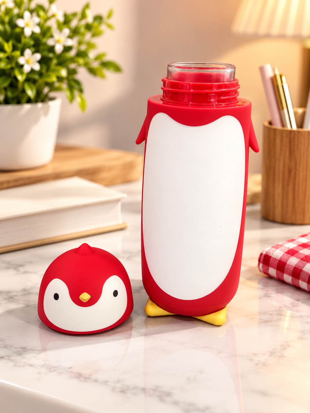 Penguin Glass Water Bottle – 300ml Cute Cartoon Design