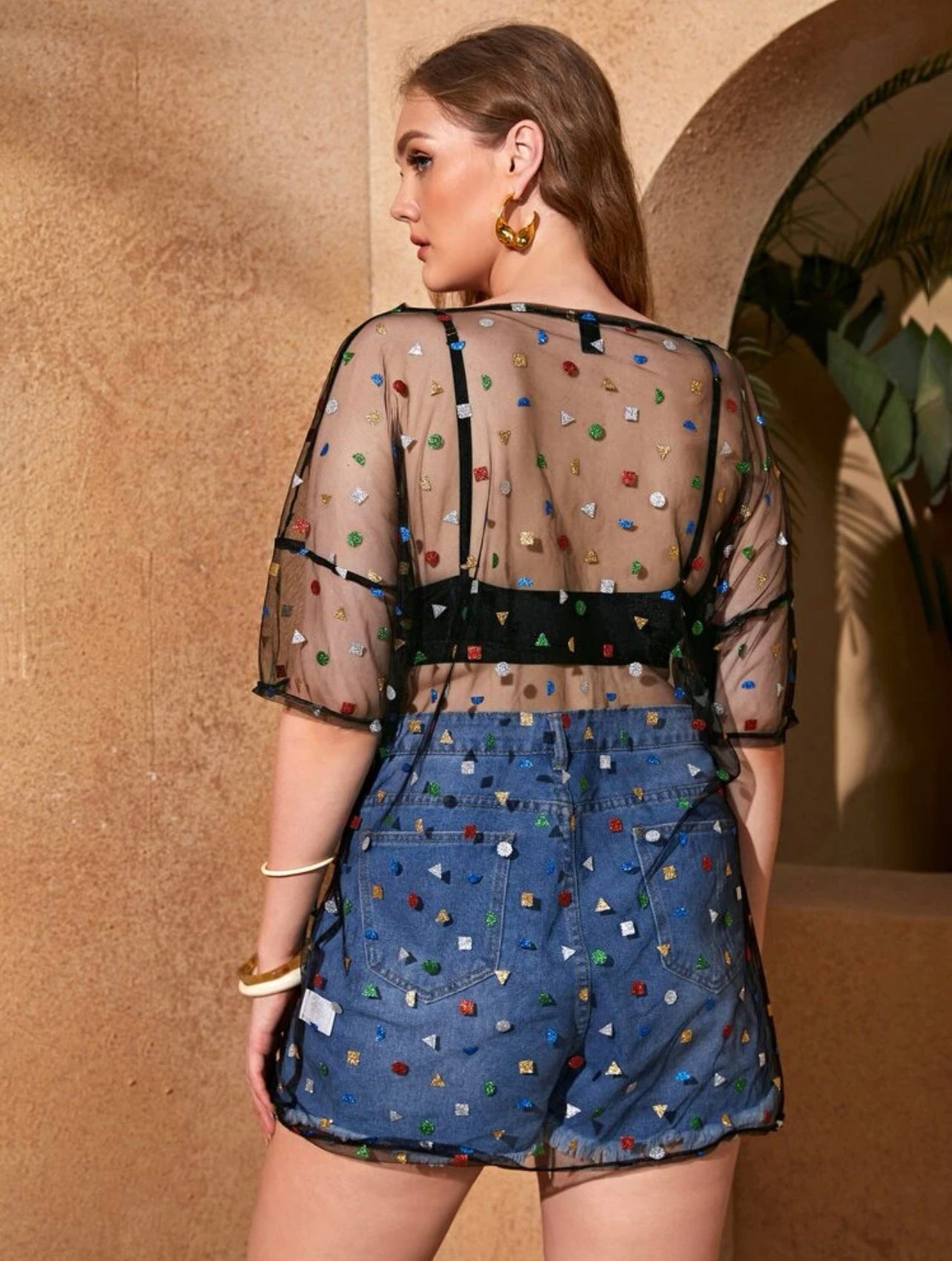 Plus Geo Sheer Mesh Summer coverup - 1XL