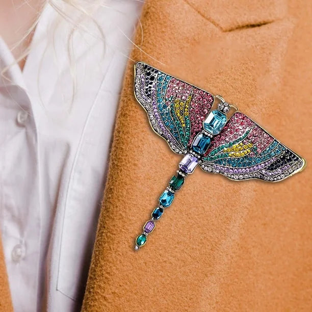 Luxury Crystal Dragonfly Brooch – Multicolor Rhinestone Statement Pin