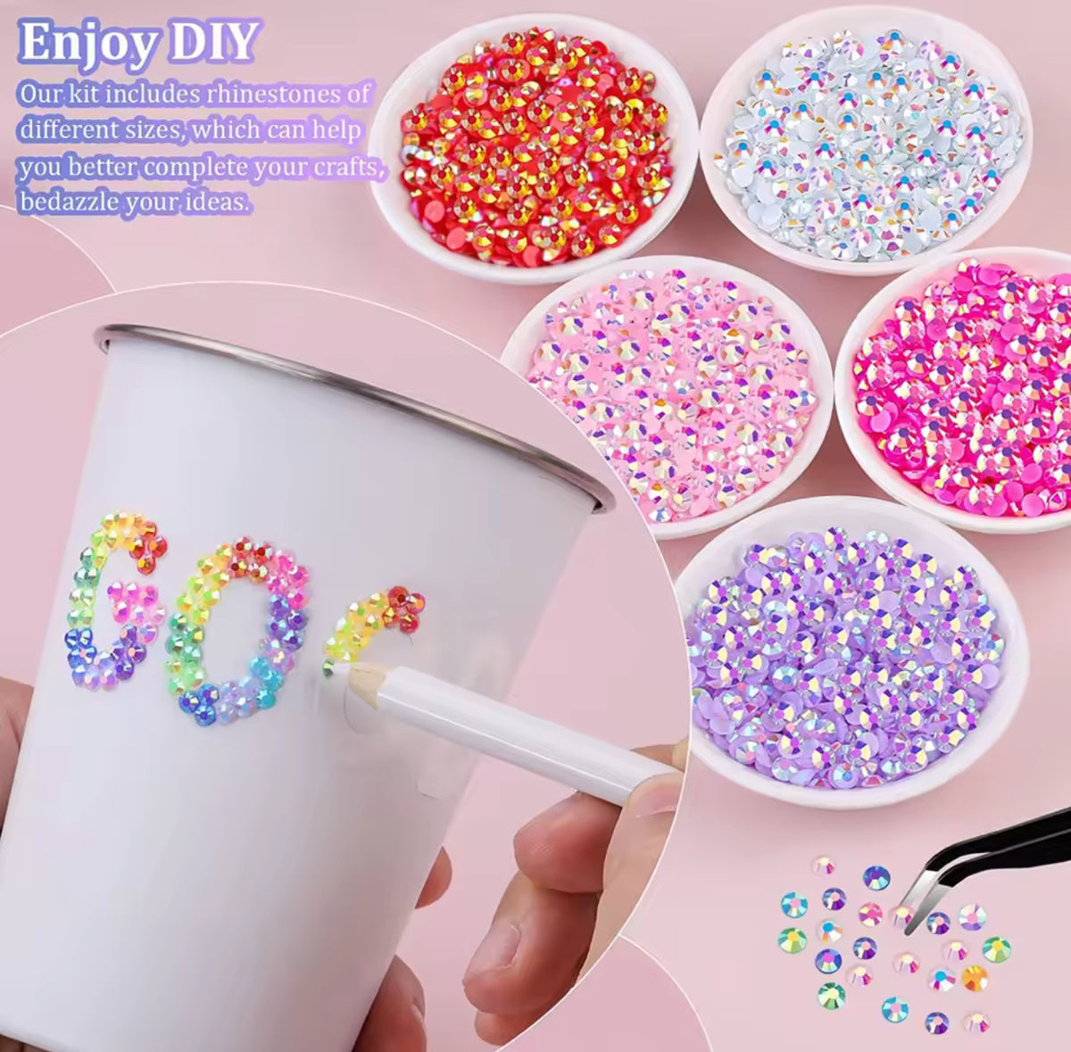 Bling Deco Lab Rhinestones & Crystals Set - 15,25,40 Colors with Precision Tools