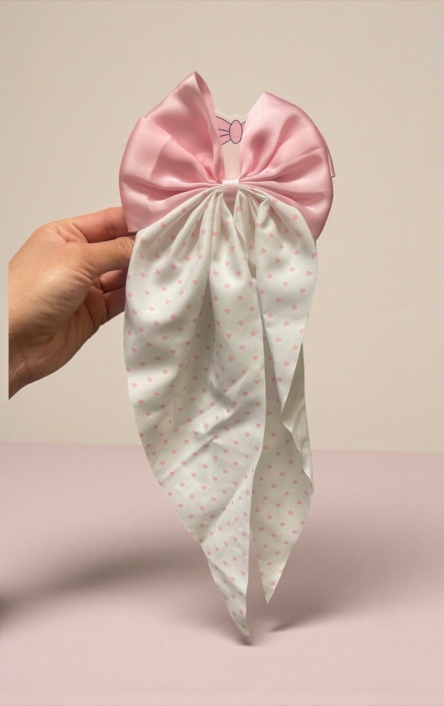 Blush Pink Satin Bow Scarf – Soft Elegant Hair Accessory for Girls & Women