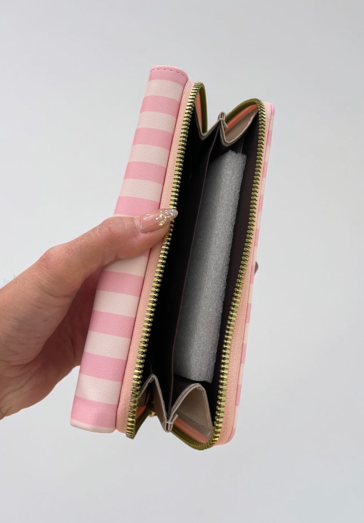 Victoria’s Secret Style Striped Long Wallet with Zipper & Wrist Strap