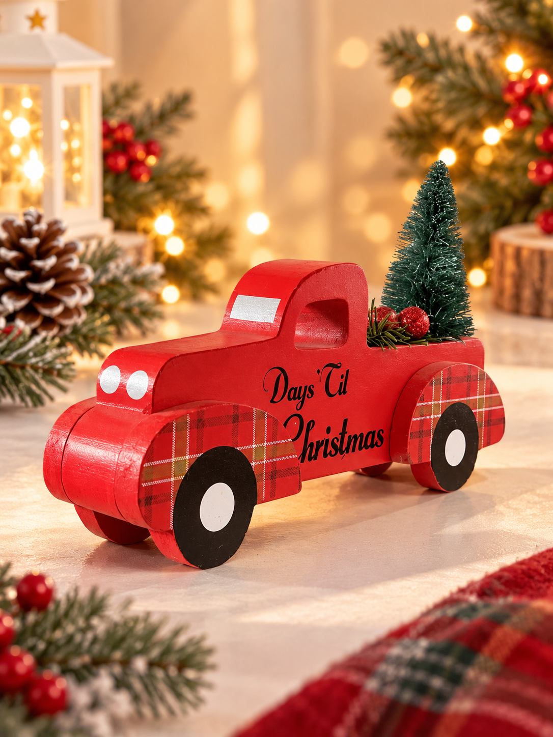 Christmas Countdown Red Pickup Truck Decoration – “Days ’Til Christmas”