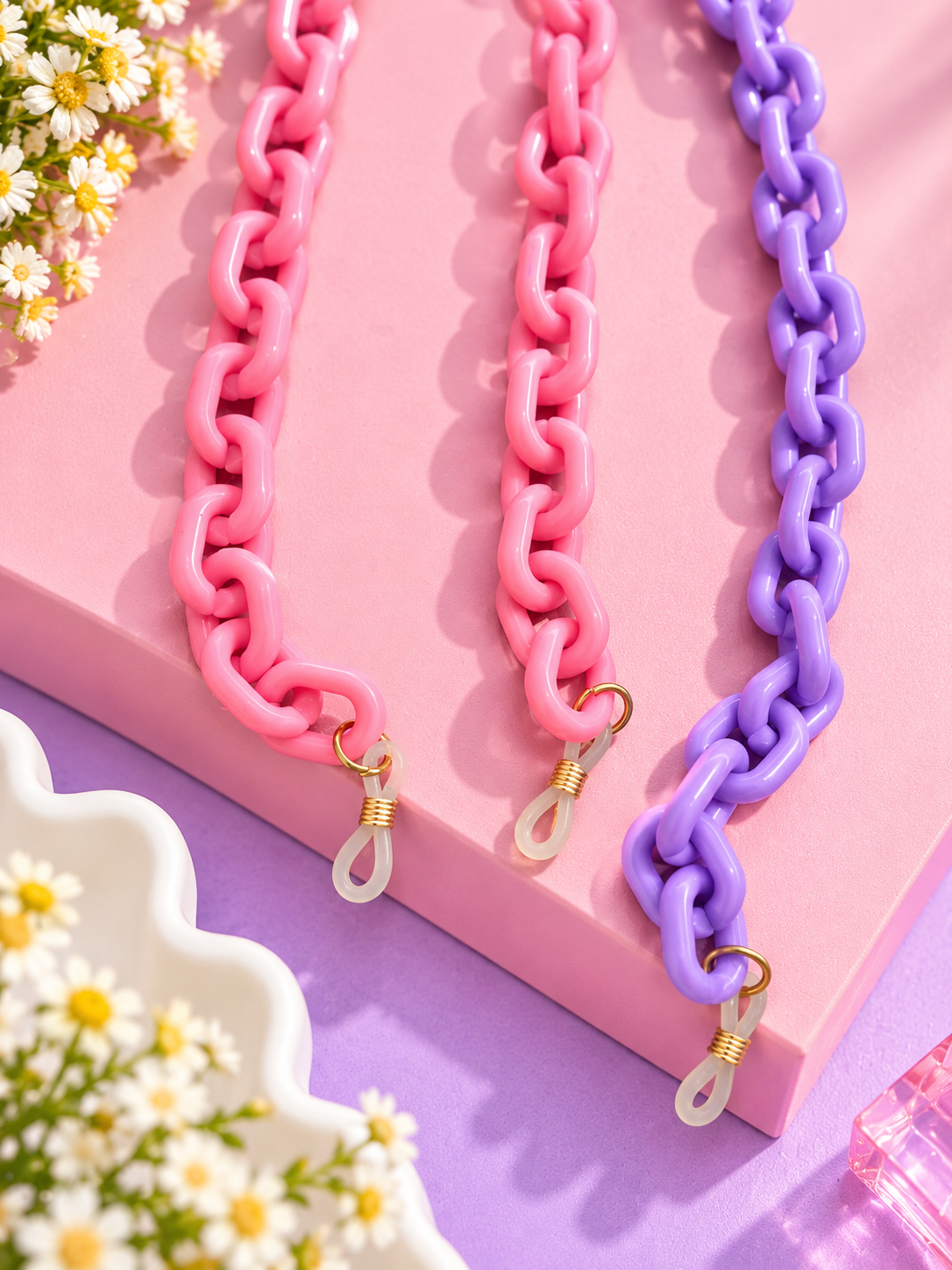 Kids Chunky Colorful Chain Glasses Straps – Pink & Purple