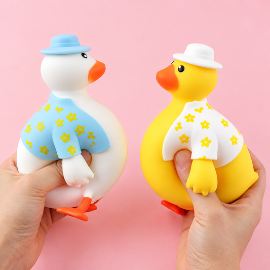 Squeezeable Duck Stress Relief Toy – Cute Duck with Hat & Floral Shirt