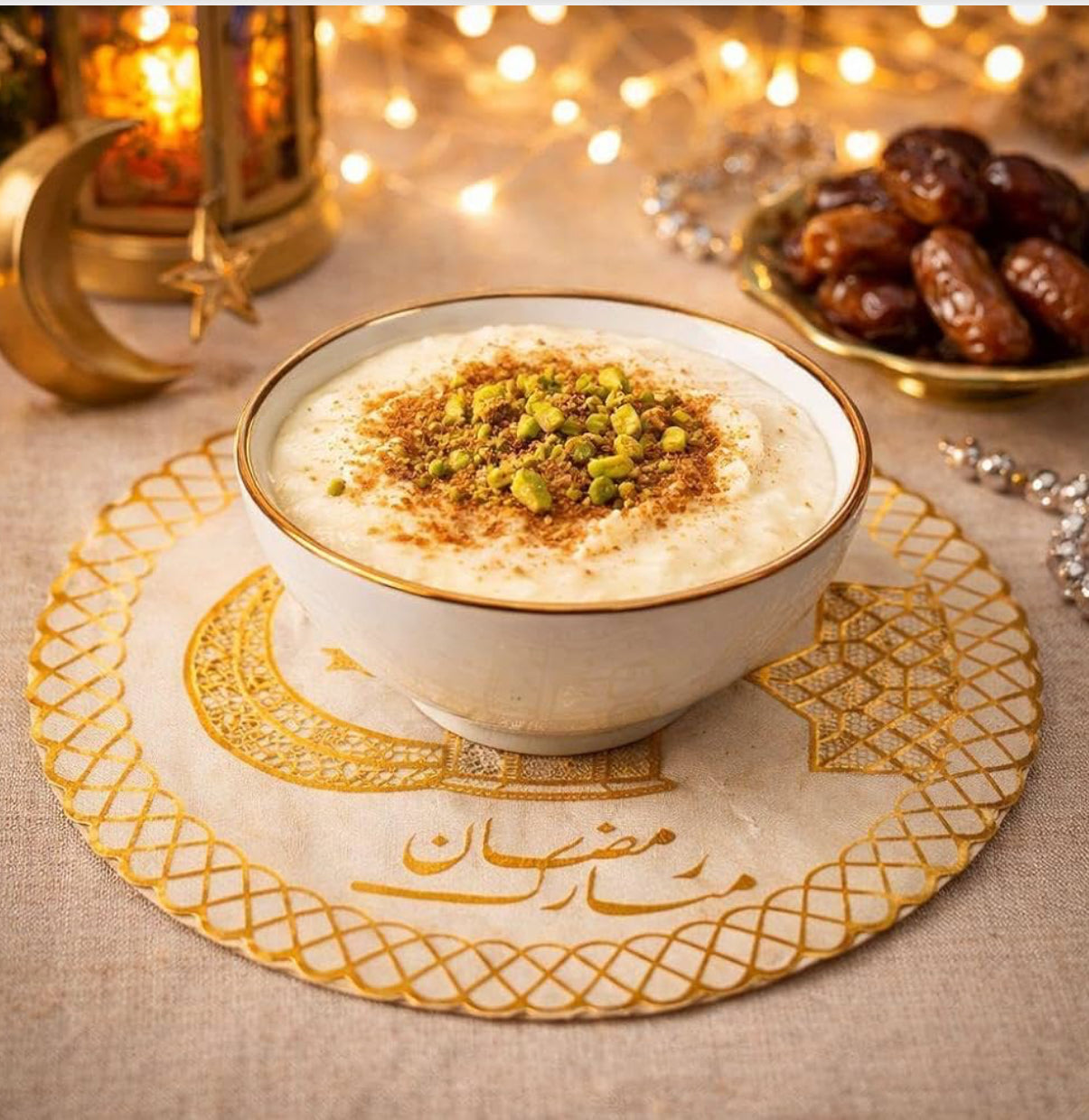 1PC Ramadan Mubarak Placemat – Gold Embroidered Round & Rectangle Table Mat