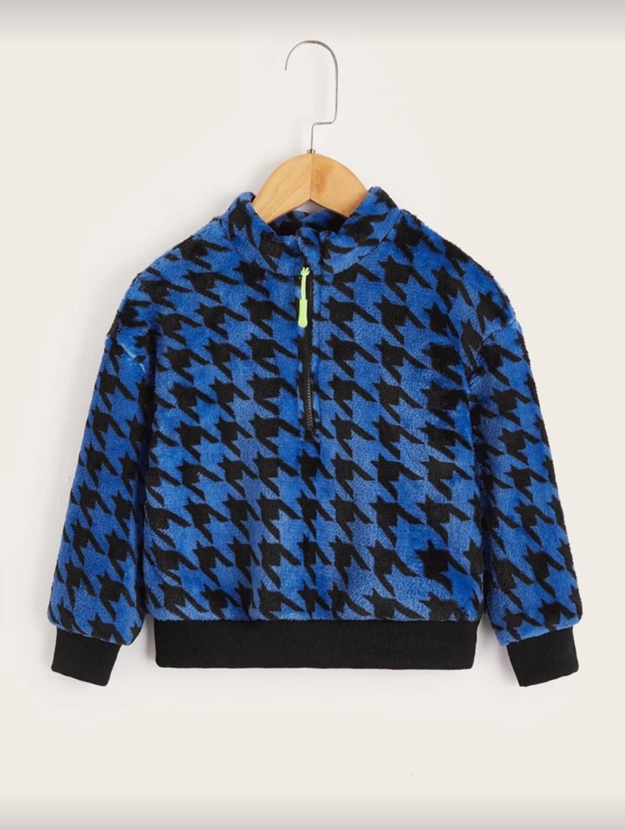 SHEIN Toddler Boys Houndstooth Print Drop Shoulder Flannel Sweatshirt - 3Y