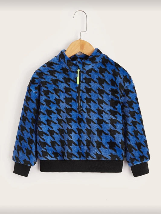 SHEIN Toddler Boys Houndstooth Print Drop Shoulder Flannel Sweatshirt - 3Y