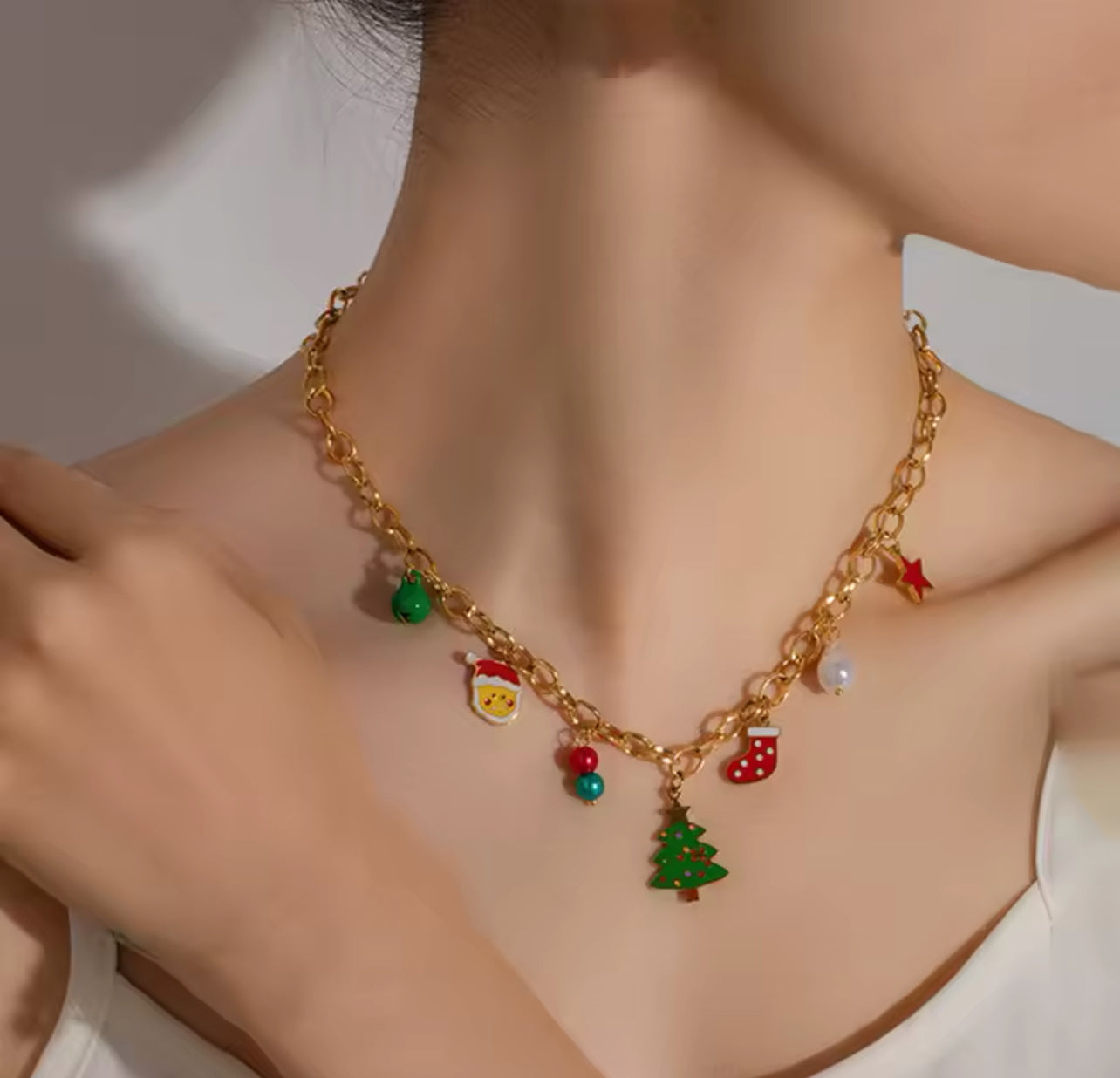 316L Stainless Steel Christmas Tree P.endant Necklace For Women Fashion Dangle Neck Chain Jewelry Lady Christmas Gifts