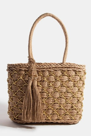 Women Handbags Straw Rattan Woven Crossbody Bag Summer Bohemia Beach Tassel Design Basket Bag Fashion Shoulder Messenger Bag