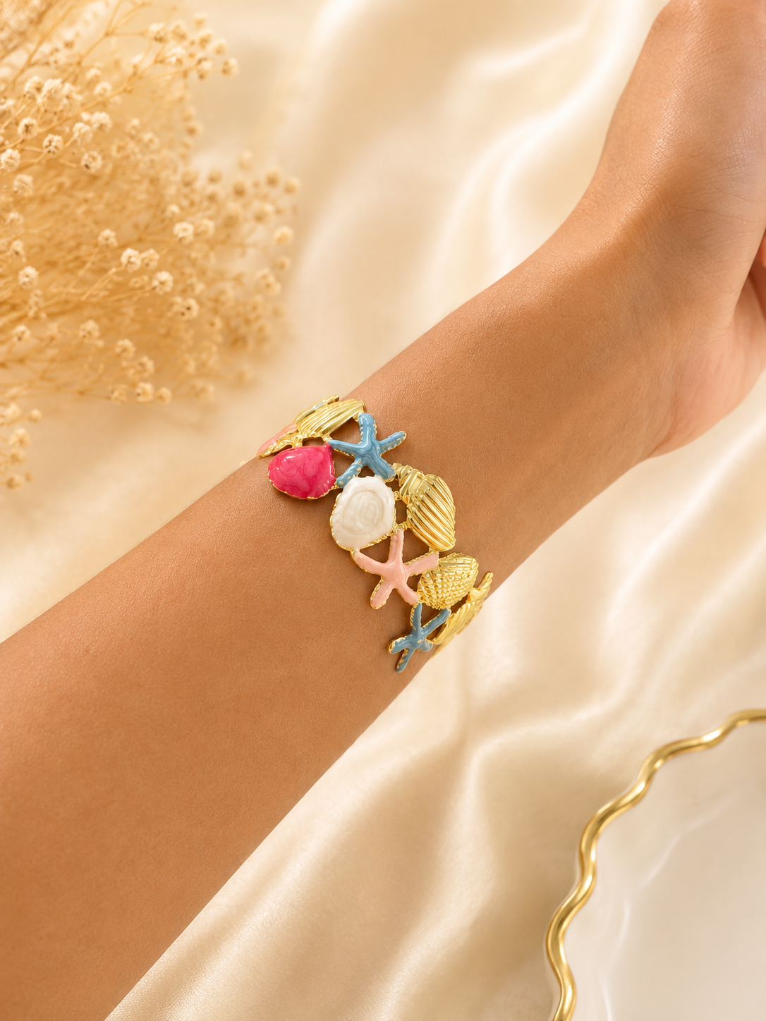 Stainless Steel Ocean Treasures Charm Cuff Bracelet