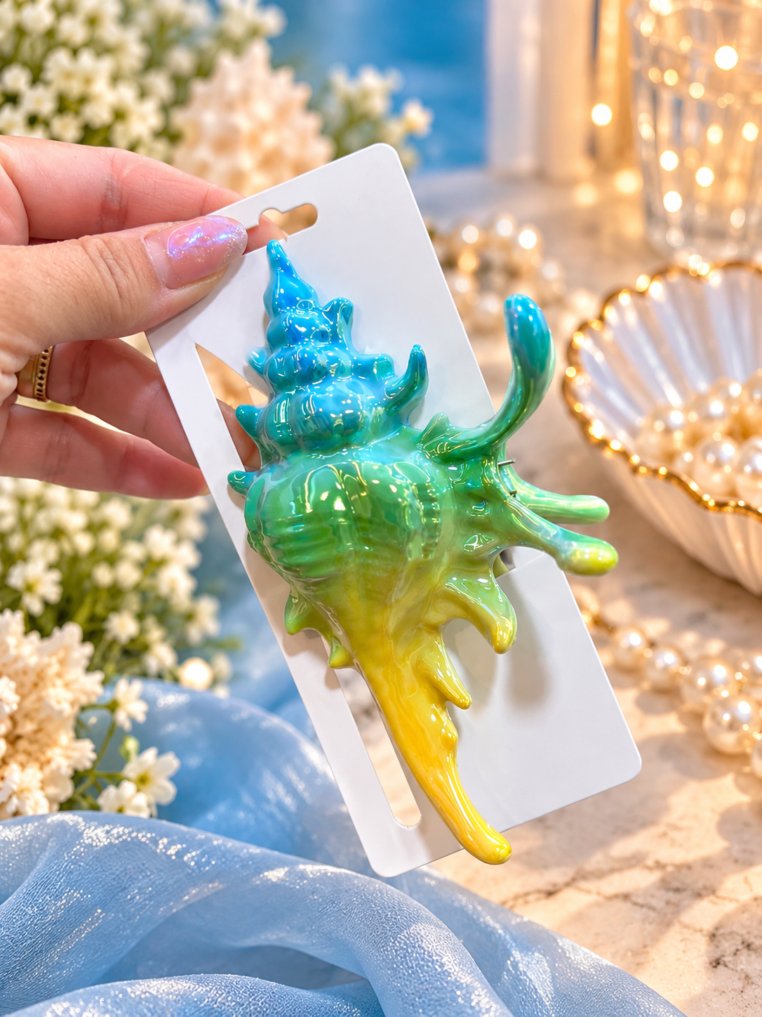 Iridescent Seashell Hair Clip – Colorful Statement Hair Accessory