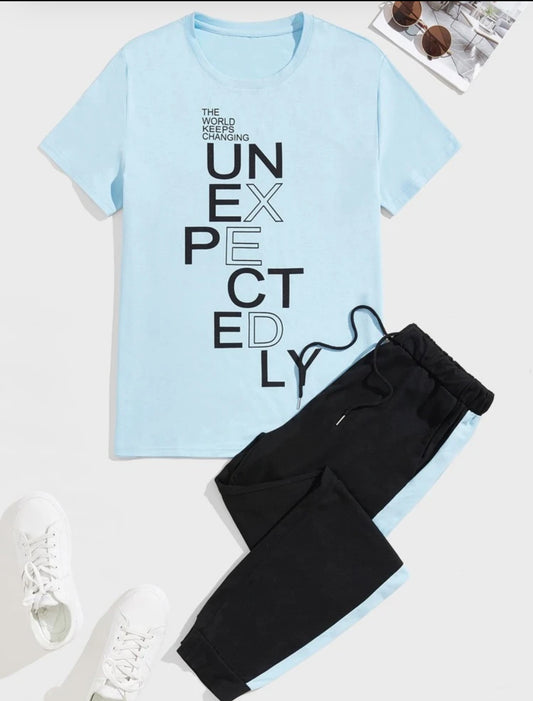 SHEIN Manfinity Men Letter Graphic Tee & Side Panel Sweatpants - Xl,XXL