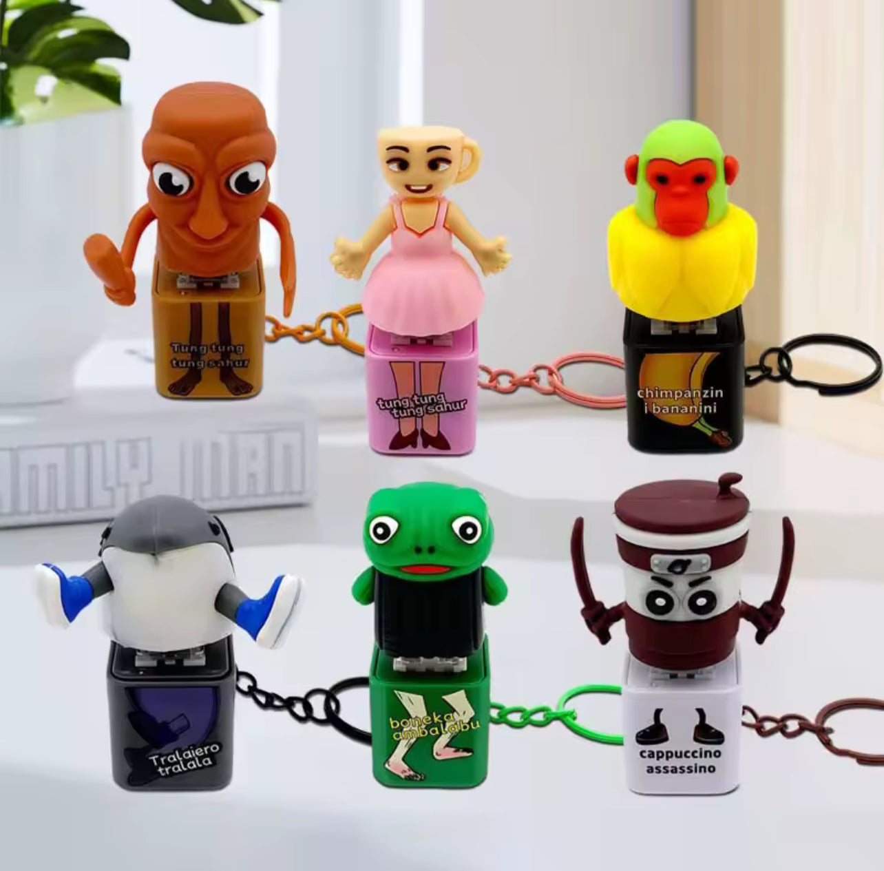 Tung Tung Tung Sahur Keychain Vioce LED Key Press Button Italian Brainrot Tralalero Tralala Shark Bag Pendants Key Accessories
