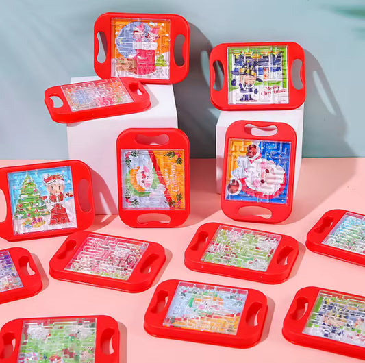 Mini Red Santa Claus Snowman Handheld Balance Ball Maze Board Toy for Kids Christmas
