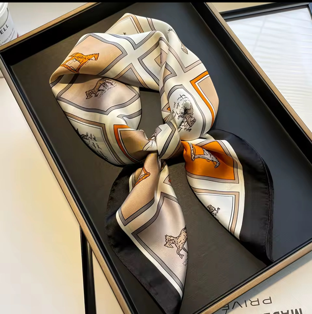 Grid Horse Print Square Scarf Simulated Silk Neck Scarf Stylish Sunscreen Headscarf For Women