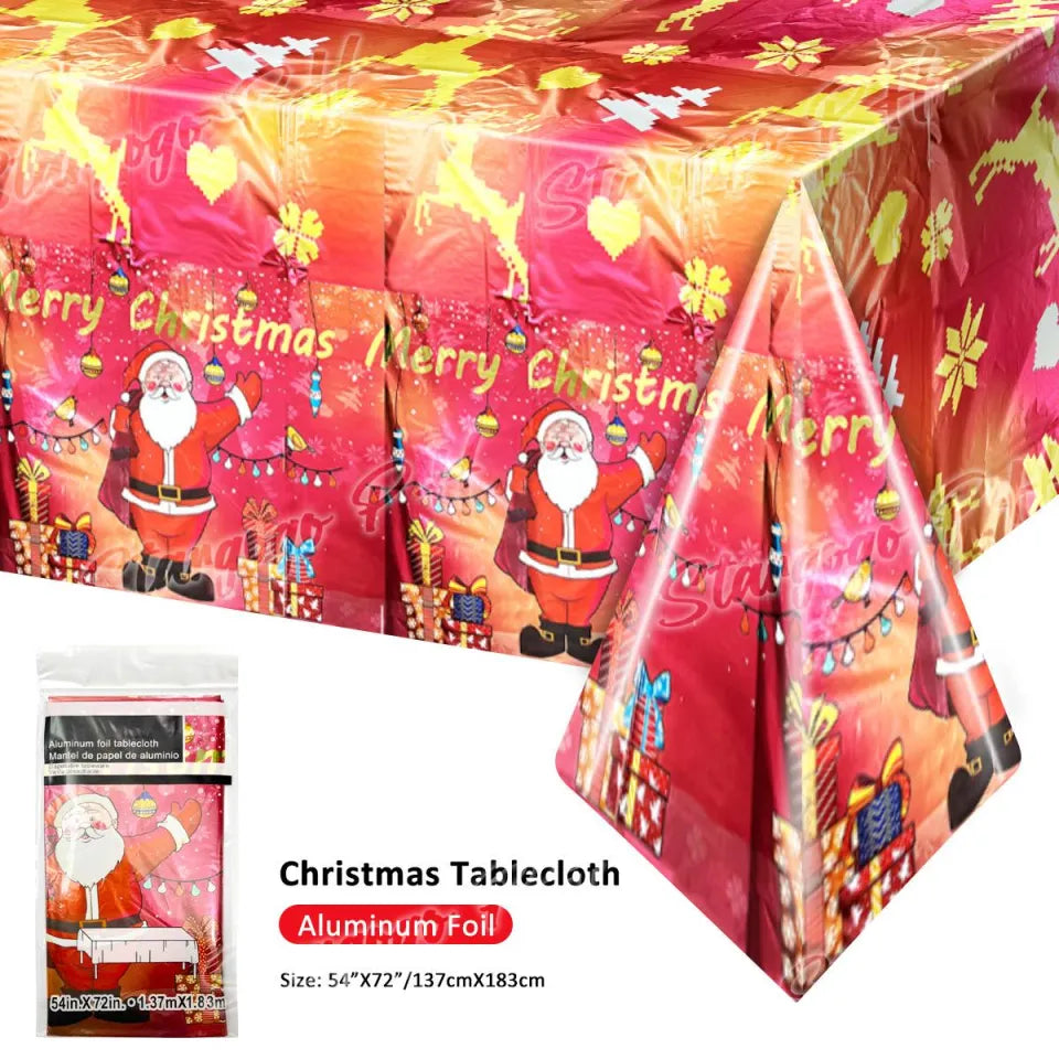 Tablecloth Waterproof For Christmas Party Backdrop Decorations Ornaments Disposable Aluminum Foil Table rectangle cover 1.37m*1.83m