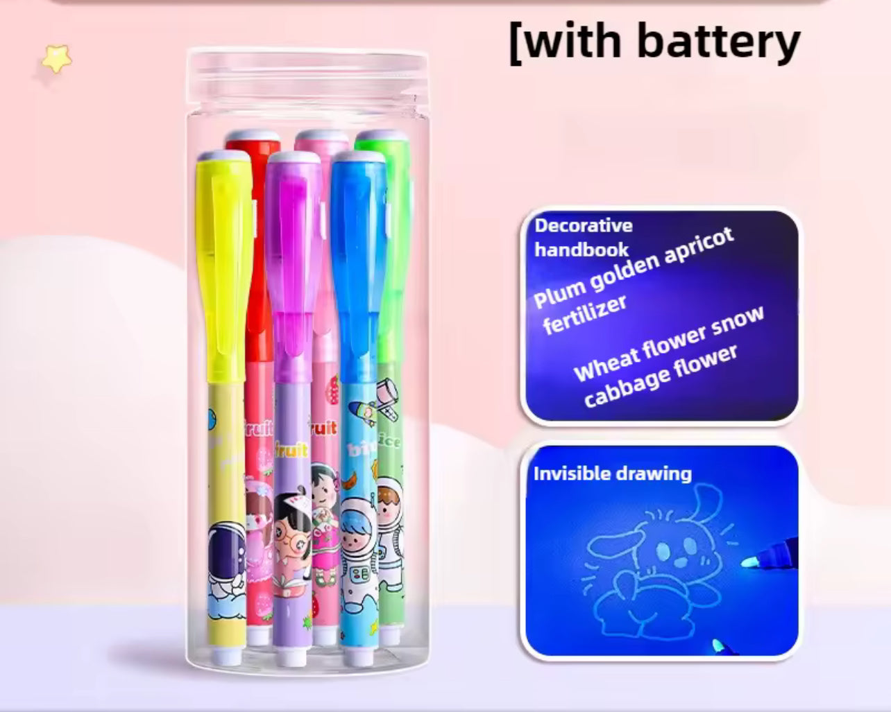 Magic Invisible Highlighter Pen with UV Light Painting Markers Invisible Ink Fluorescence for Kid Gift Spy Game