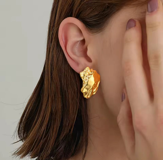 Stainless Steel Geometric Irregular Unique Texture Women's Stone Shape Earrings Vintage Personalized Design Party Favors