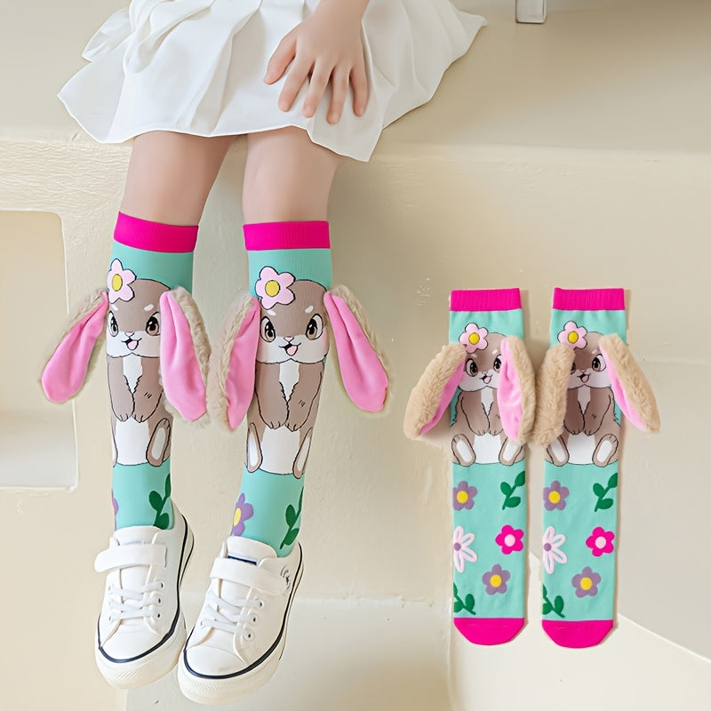 Kids’ Cute Bunny Knee-High Socks with 3D Fluffy Ears