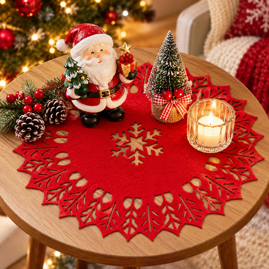 Red Christmas Snowflake Felt Placemat – 28 cm Holiday Table Decor