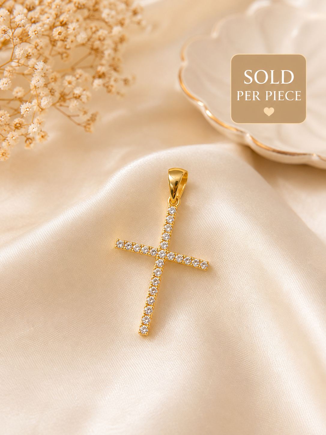 Gold-Plated Zircon Cross Pendant – Elegant Fashion Jewelry