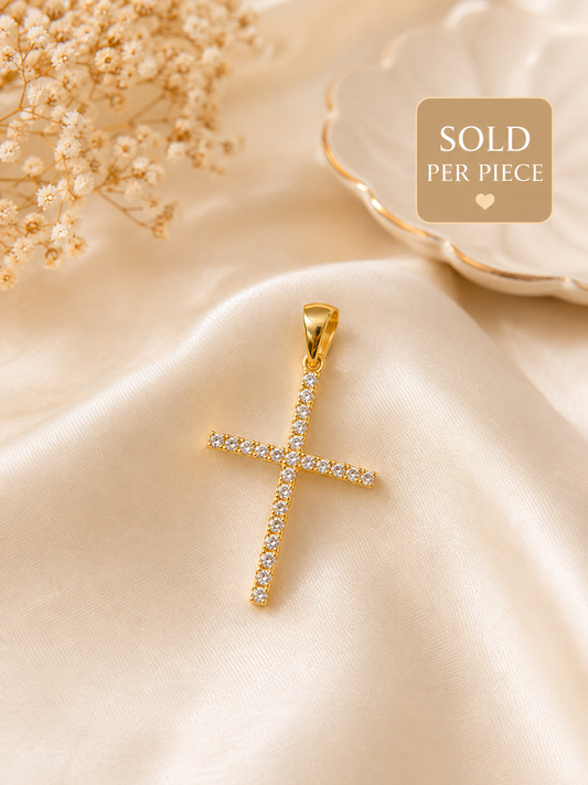 Gold-Plated Zircon Cross Pendant – Elegant Fashion Jewelry