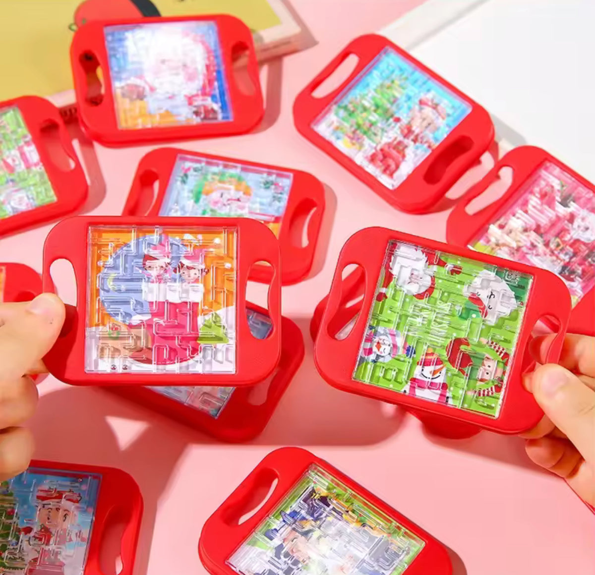 Mini Red Santa Claus Snowman Handheld Balance Ball Maze Board Toy for Kids Christmas