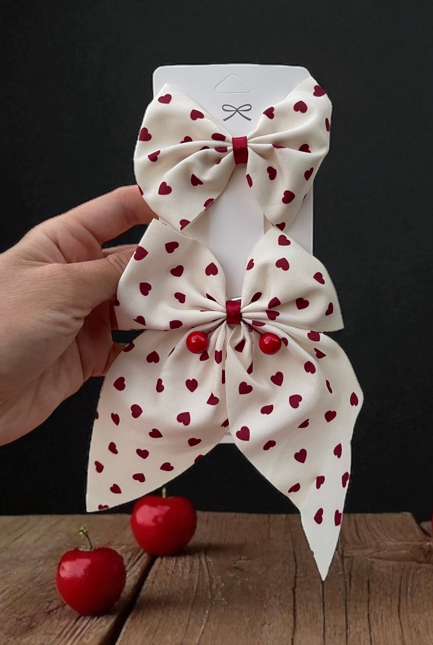 2Pcs Cherry Decorated Bows Hair Clips