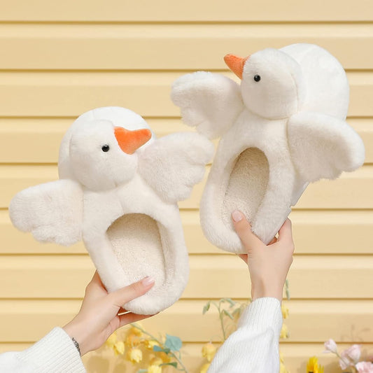 Cute Swan Furry winter Slippers for kids Fluffy Plush Duck House Slippers Soft Memory Foam Non-slip Slides Indoor