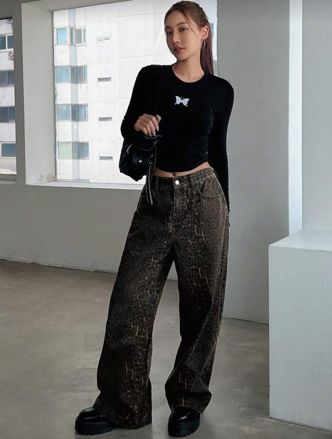 [100% Cotton] DAZY Women's Solid Color Zip-Up Casual Wide Leg Jeans Y2k - Small
