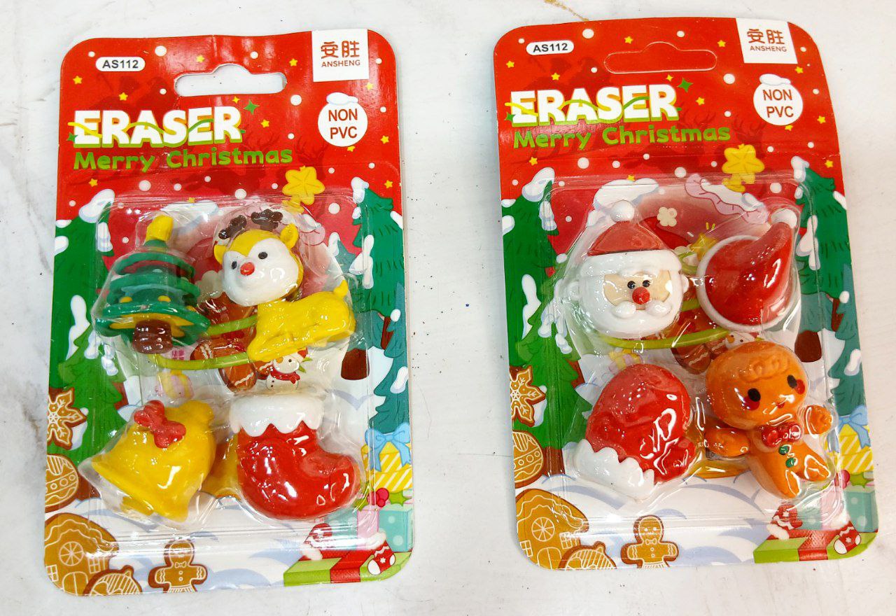 Pack of 4Pcs Cute Christmas Shaped Erasers
