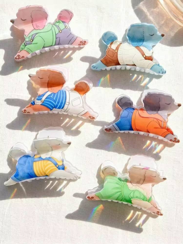 1PC Colorful Macaron Multi-Color Teddy Dog Hair Claw Clip, Cute Playful Girly Style