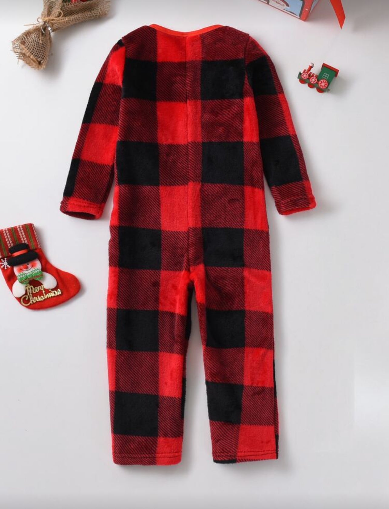 SHEIN Girls Buffalo Plaid Zipper Flannel Sleep Jumpsuit -1Y