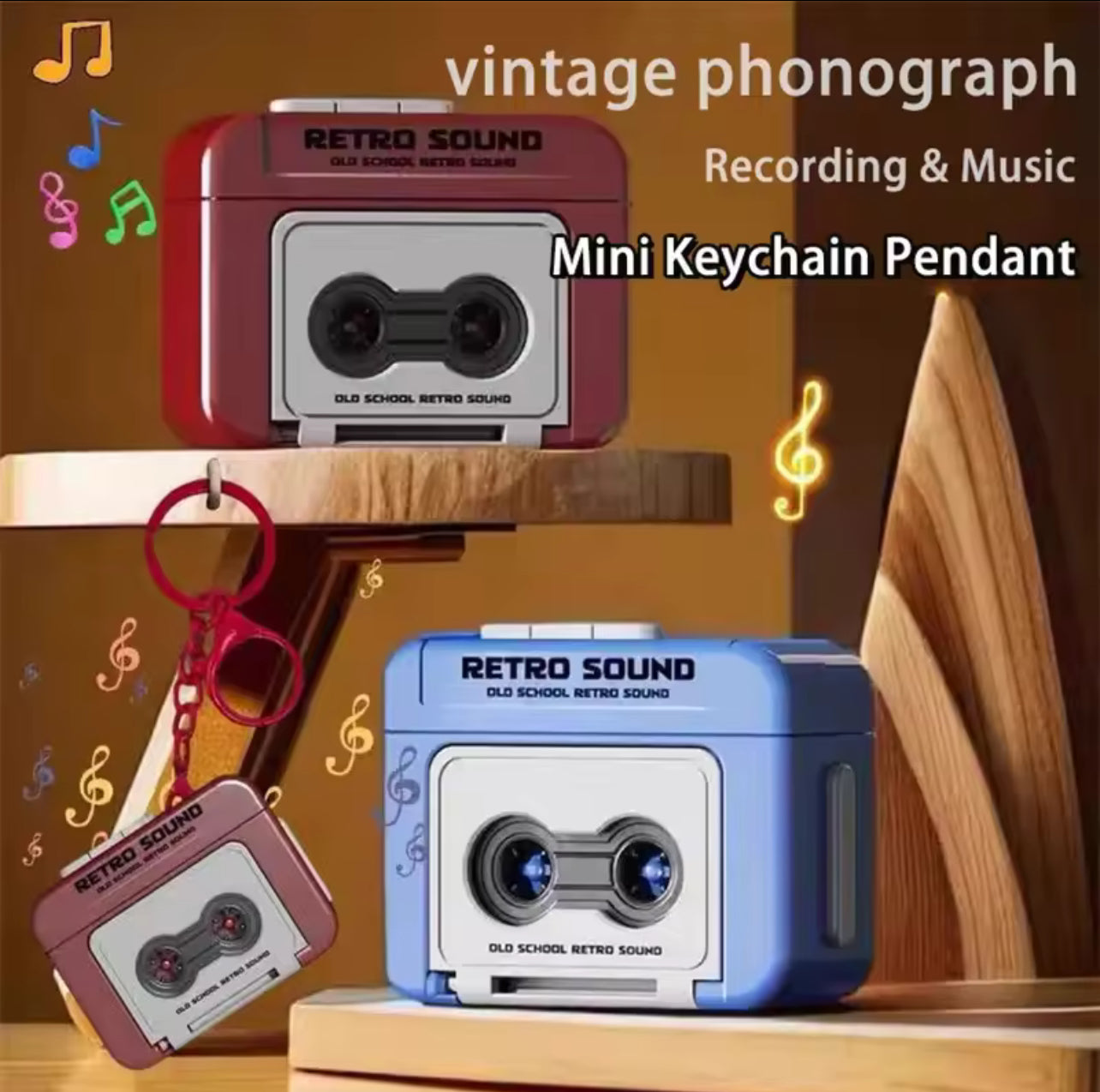 Retro Recorder Mini Portable Fun Music Box With Sound Decompression Ornament Keychain Schoolbag Small Pendant Friends Gifts