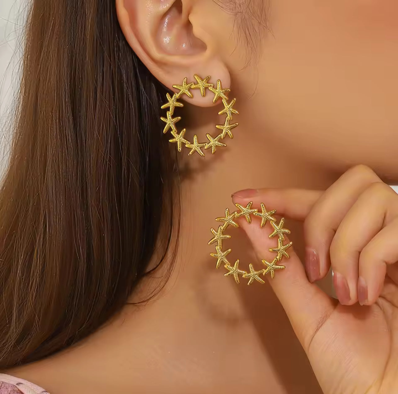 Stainless Steel Starfish Earrings for Women Beach Vacation 18K YELLOW GOLD Vacuum Electroplating