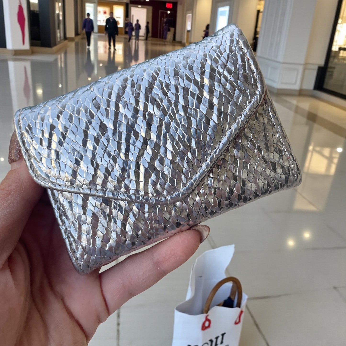 Metallic Snakeskin Mini Wallet – Compact Envelope Style Purse (Gold & Silver)