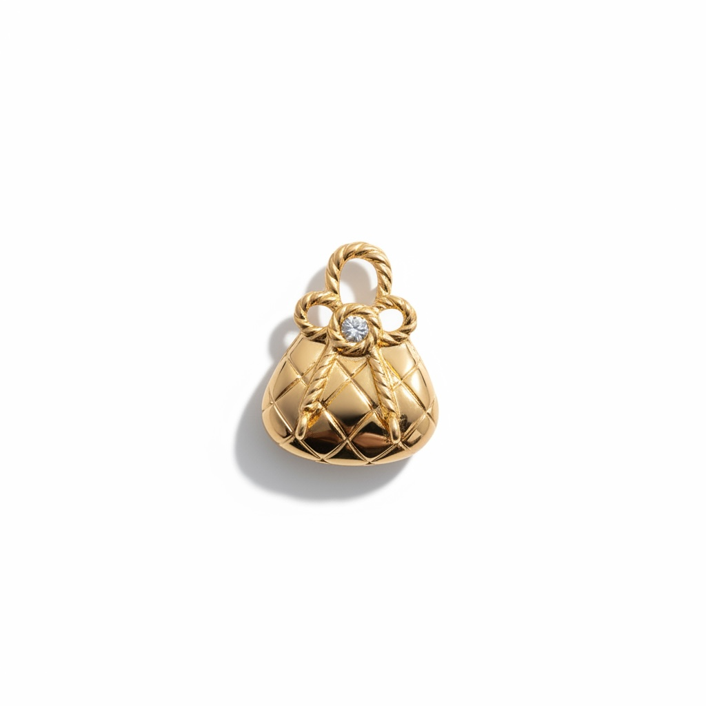 Luxury Quilted Handbag Brooch Pin – Gold Plated Crystal Accent