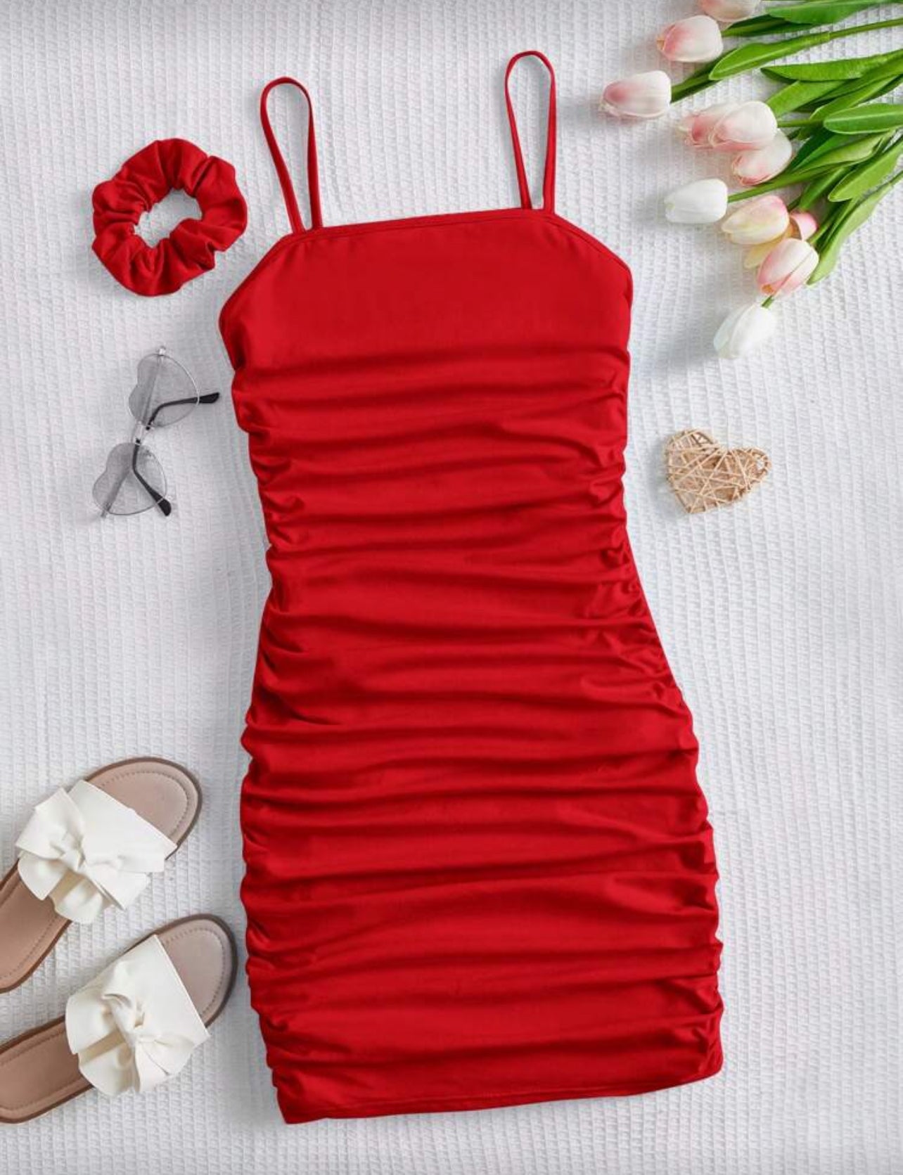 SHEIN Young Girl Pleated Spaghetti Strap Dress (1 Hair Tie Included) - 7Y